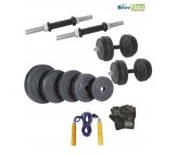 Body Maxx 32 kg Adjustable Rubber Dumbells Home Gym With Gloves & Skipping Rope